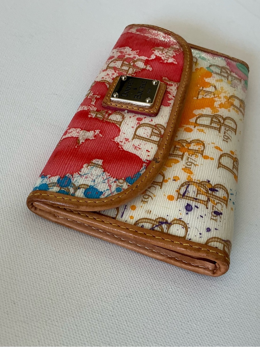 Dooney & Bourke Watercolor Graffiti Continental Wallet Multicolor DB Monogram - Picture 12 of 12